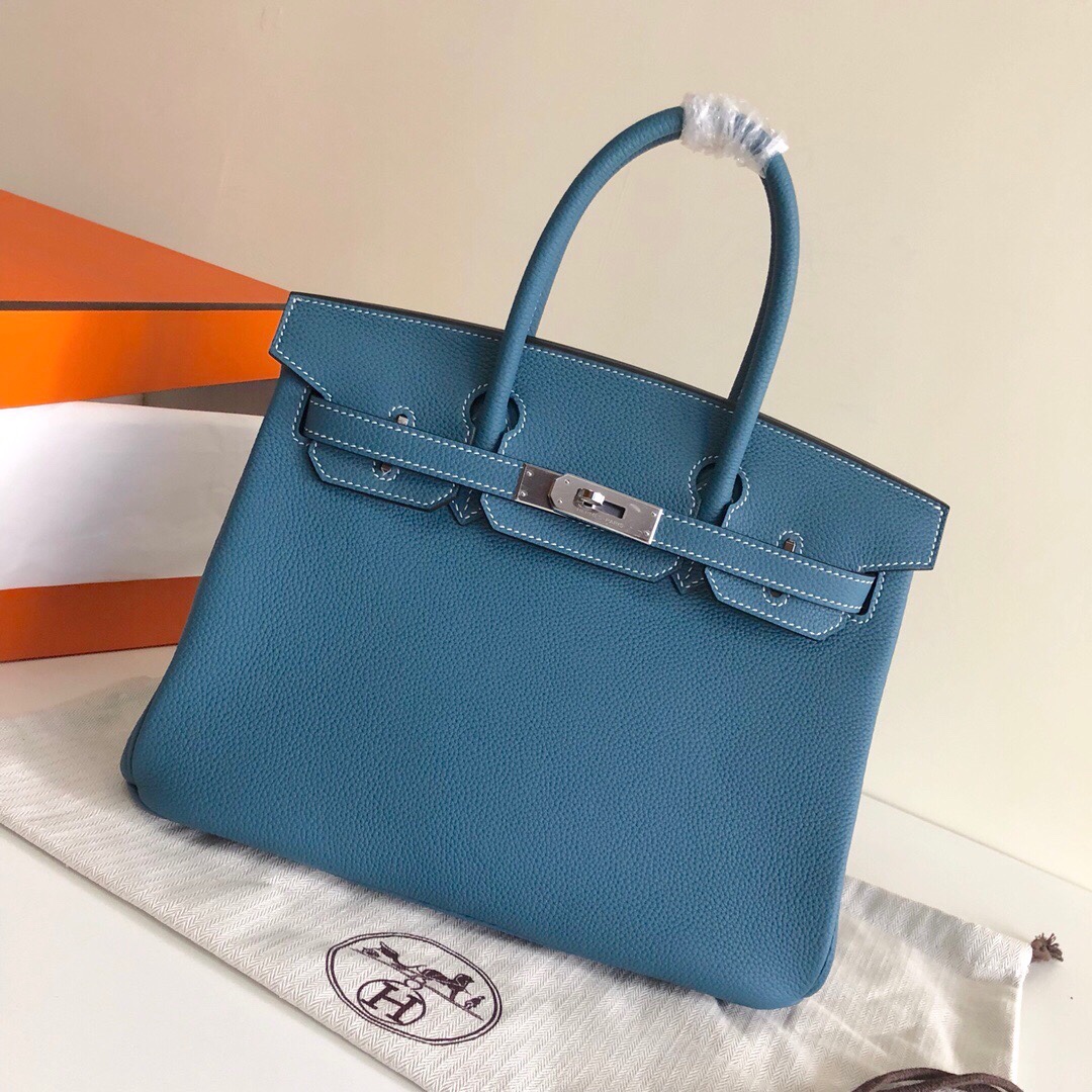 Hermes Birkin 35CM Togo Leather Handbag Blue Jean